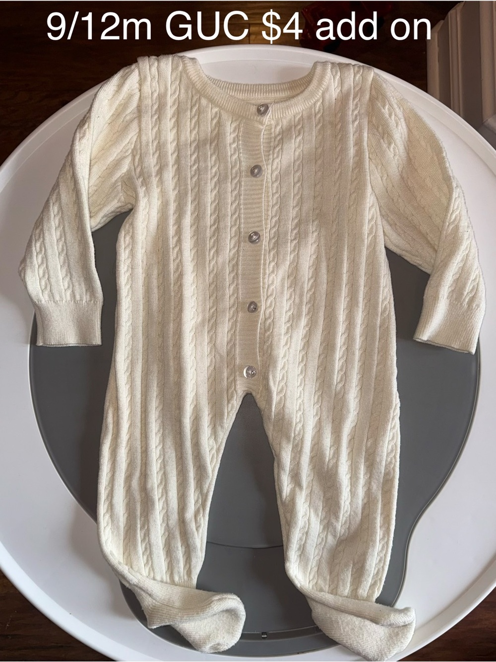 Cream Cable-Knit Baby One-Piece Footed Romper